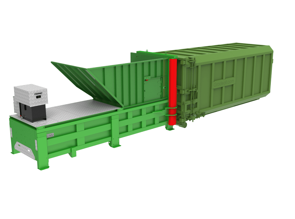 G140 Pre-Crush Static Waste Compactor with open-top hopper for forklift loading