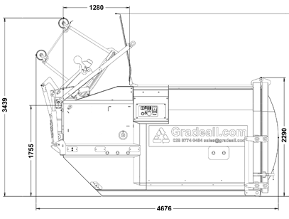 Gradeall GPC P9 Bin Lift bin up side dimensions