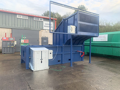 Static waste compactor Gradeall G90 with bespoke chute feed hopper