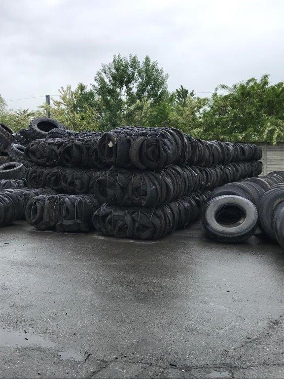 Bales of waste tyres