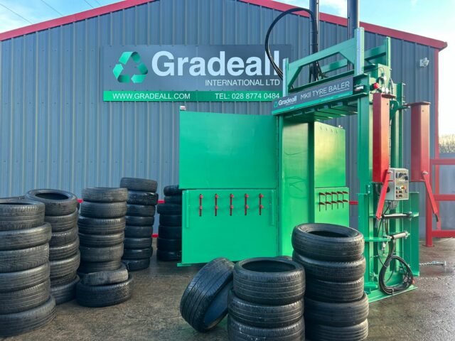 Gradeall MK2 tyre baler and tyres