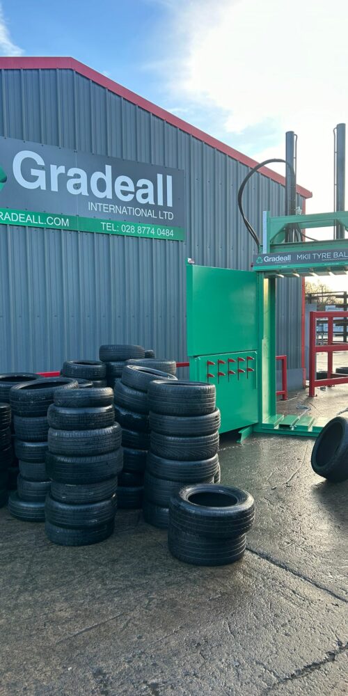 High volume of tyres ready to be baled