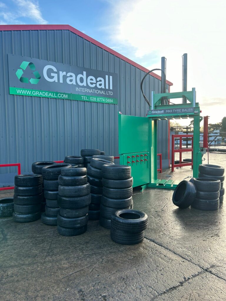 High volume of tyres ready to be baled