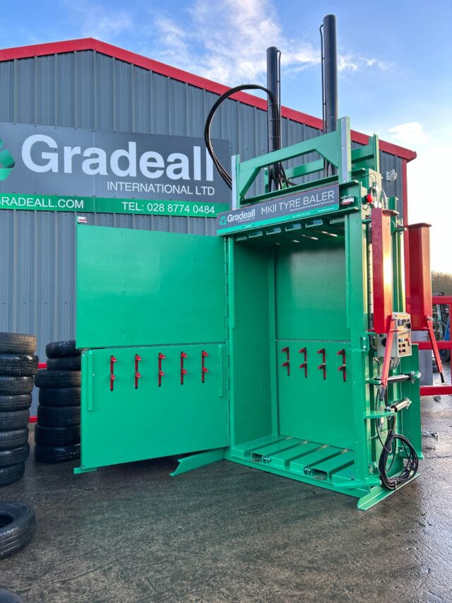 The loading chamber of a Gradeall MK2 tyre baler