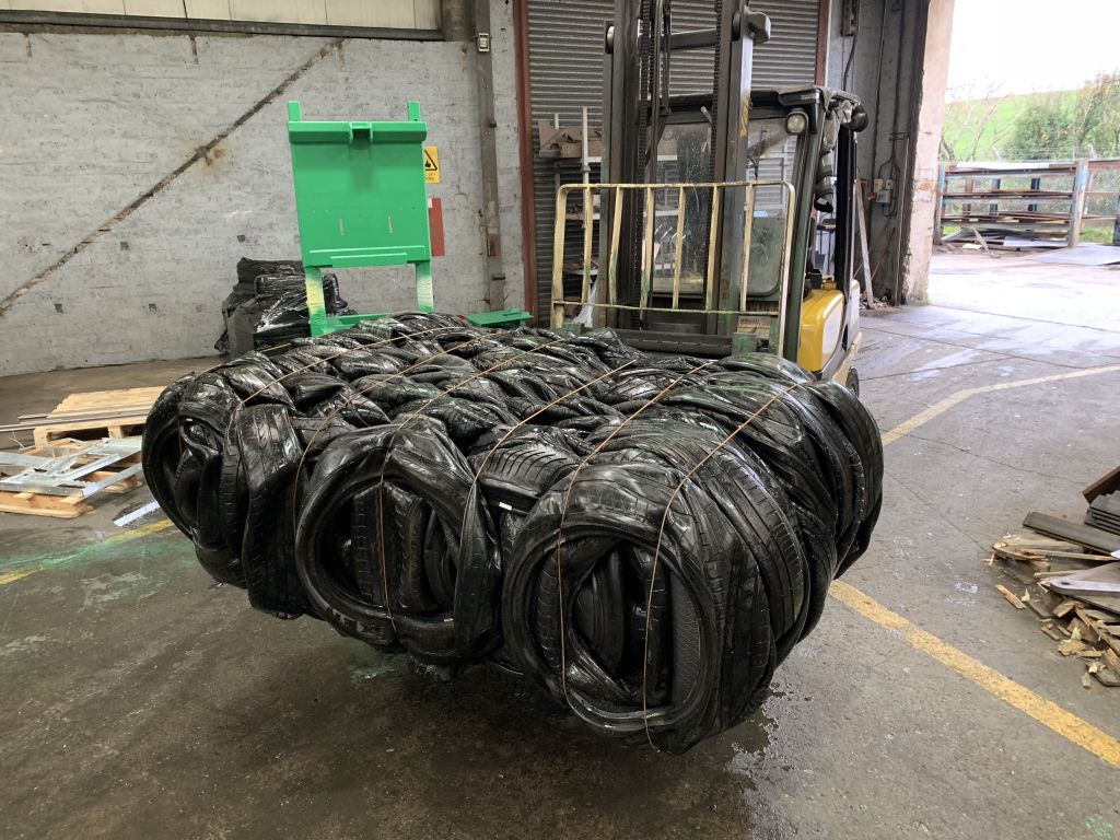 MK3, Gradeall MK3, Gradeall Mark Three, tyre baler, wide tyre baler, wide tyre bales, bale of tyres, pas108, tyre baling, tyre recyling, tire recycling, waste tyres, weibold, rubber and tyre, tyre building, building with tyre bales, tyre bales construction,