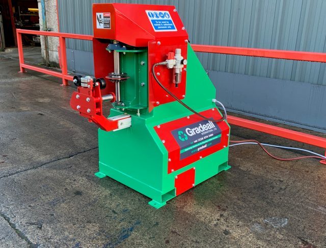 Gradeall Car Tyre Sidewall Cutter machine positioned on concrete ground.