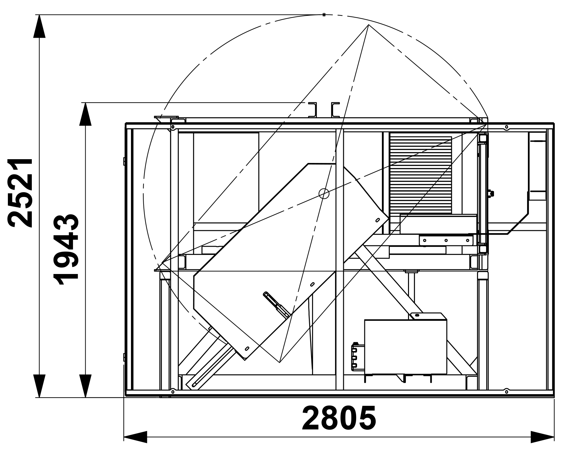 Gradeall Pallet Flipper Side View with Dimensions