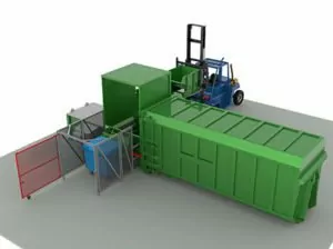 Static waste compactor with combined tipping skip hopper and bin lift ...