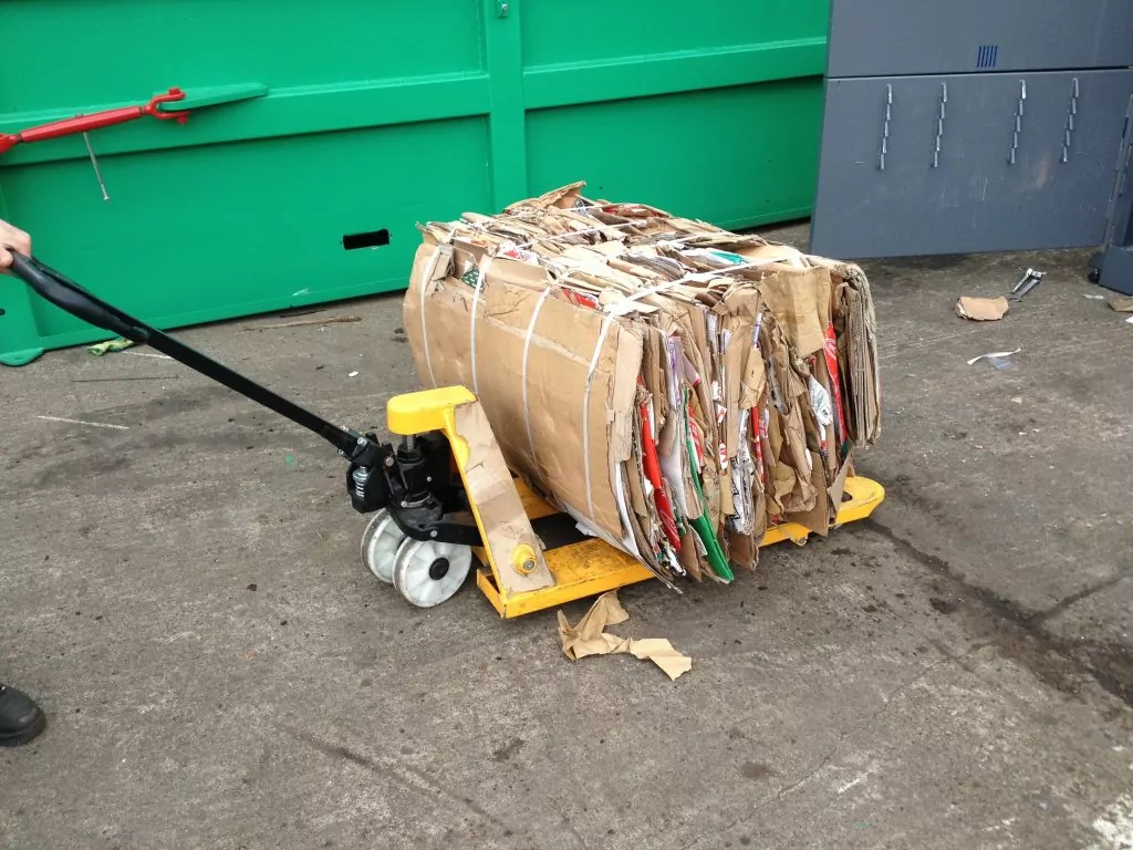 Cardboard bale generated by Gradeall G-eco 250, mid size baler