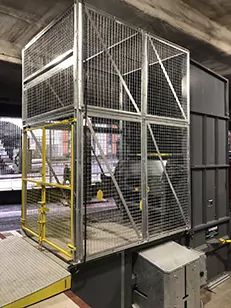 Static waste compactor, CHEM, G90, bin lift, safety cage, Gradeall, Shopping centre waste management