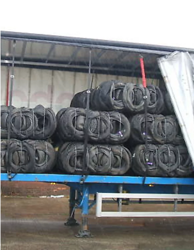 Full truck trailer of tire bales 1